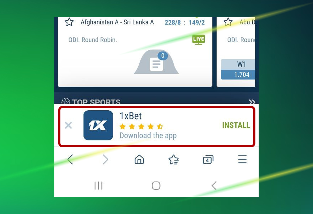 Confirm 1xBet APK download prompt