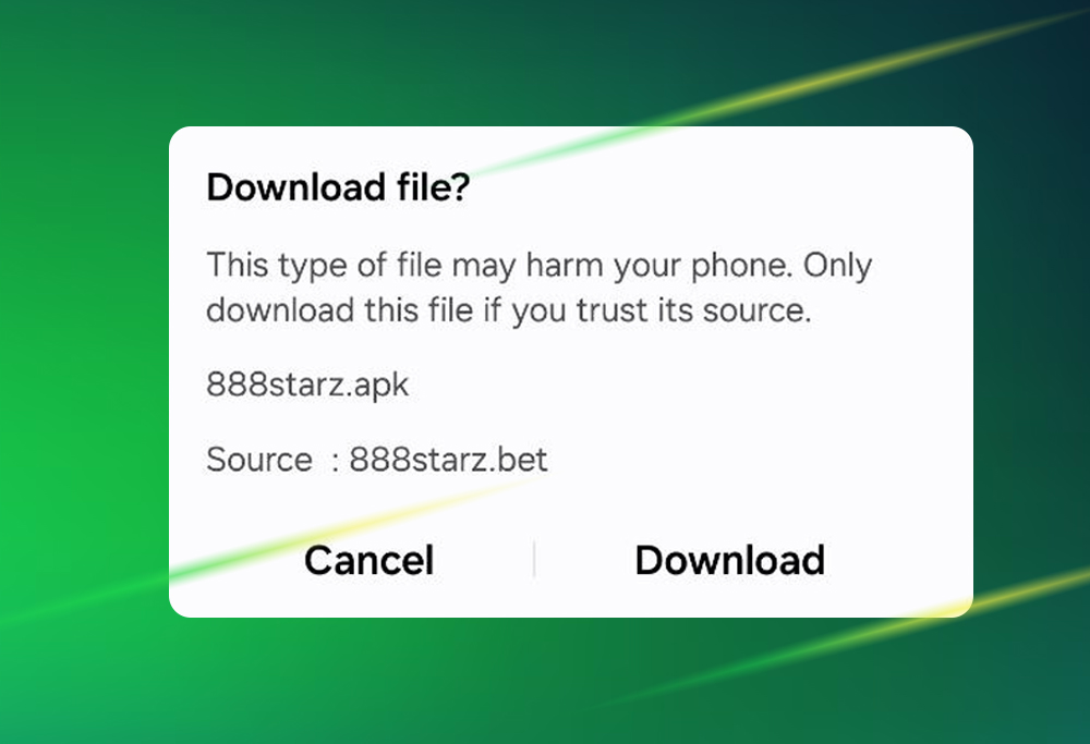 888Starz Android APK download step 3 — download confirmation with the 'Download' button.