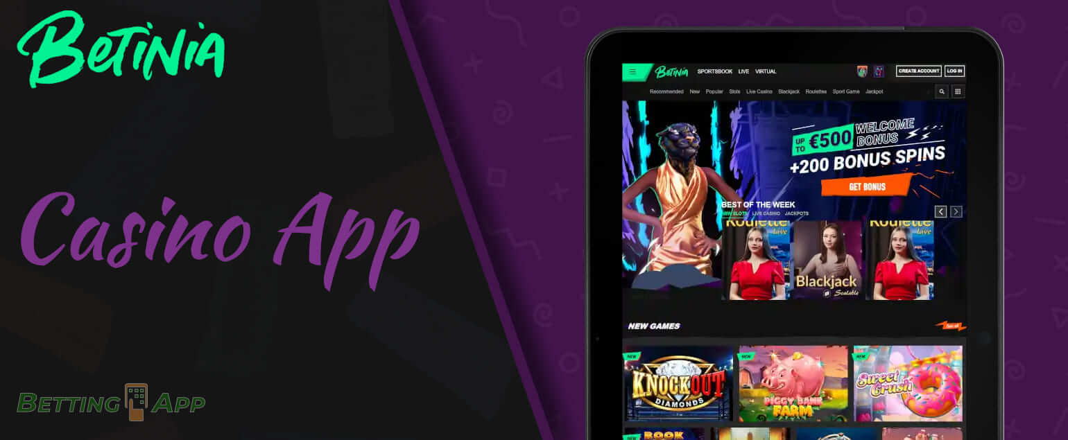The most popular games in the online casino section of the Betinia app 