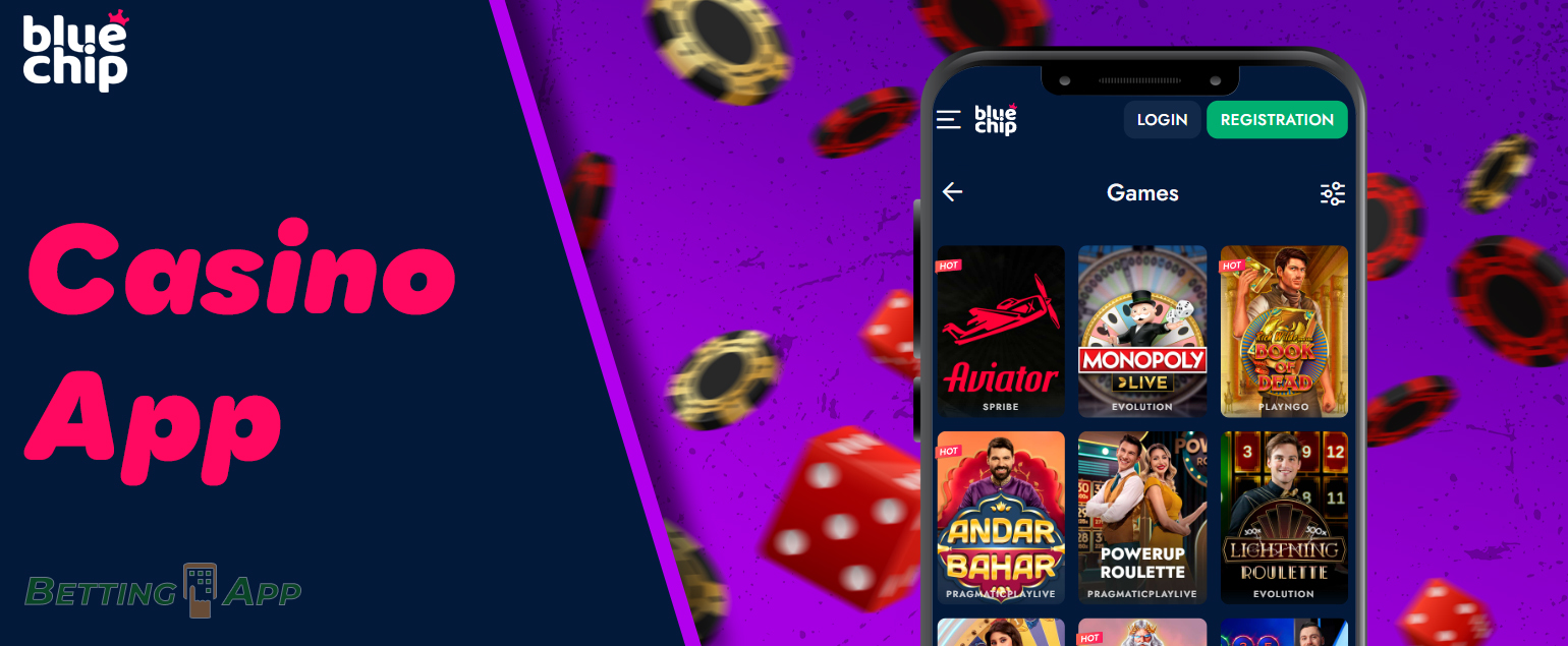 Features of the sports betting section of the BlueChip mobile app 