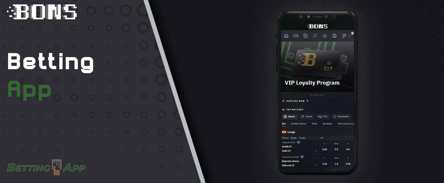 All features of the Bons Bet betting application