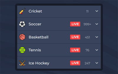 CricV app displaying different sports categories on mobile.
