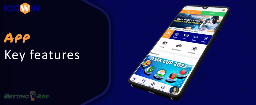 Features of the ICCWIN bookmaker mobile app