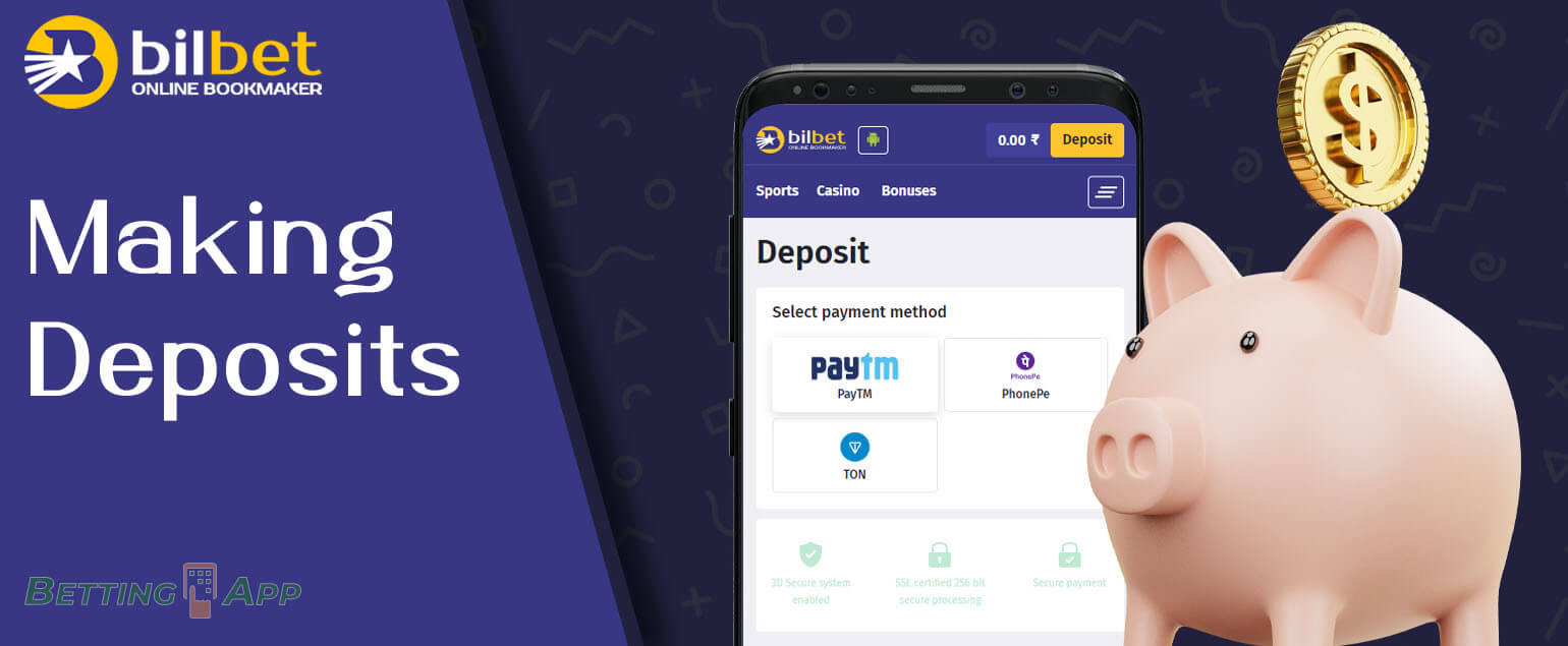 Step-by-step instructions on how to make deposits via the Bilbet app