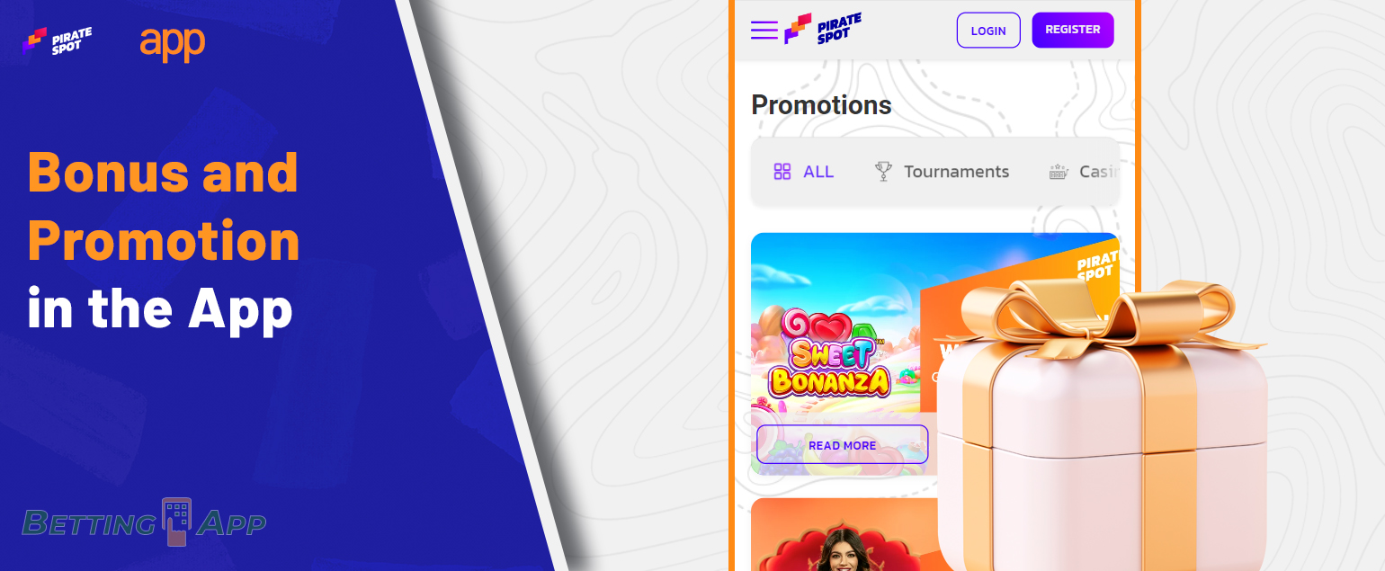 List of bonuses available in Pirate Spot mobile app 
