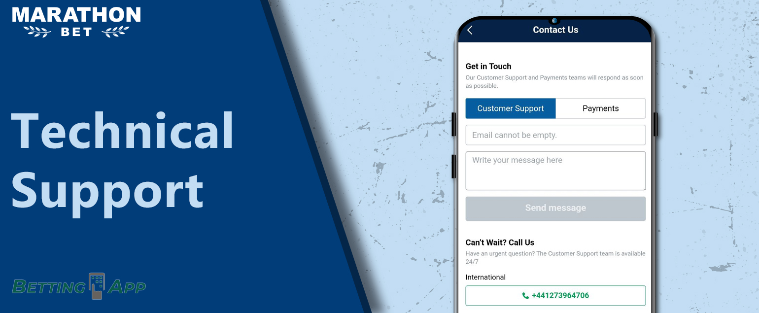 How to contact the Marathonbet support team in the mobile app