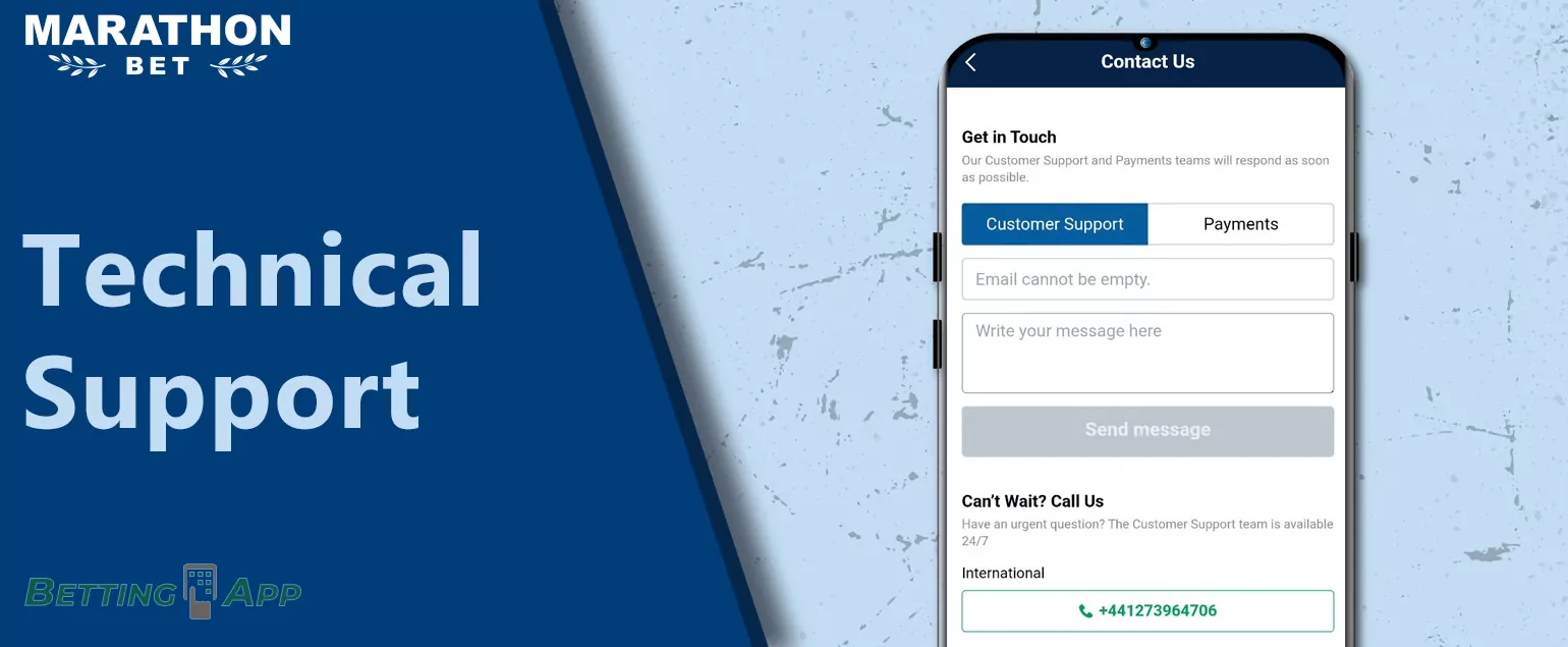 How to contact the Marathonbet support team in the mobile app