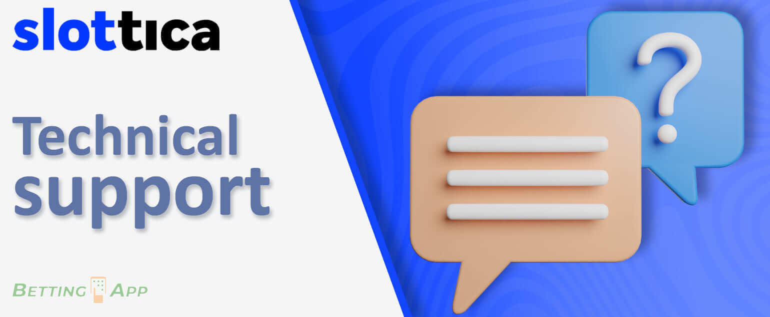 Available ways to contact support through the Slottica app 