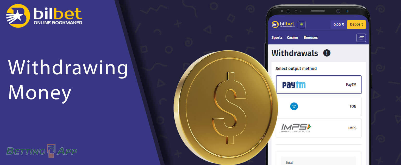 Step-by-step instructions on how to withdraw funds using the Bilbet app
