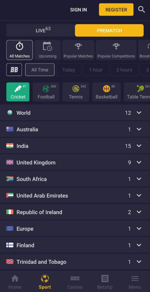 Betting on sports in the Cwinz app