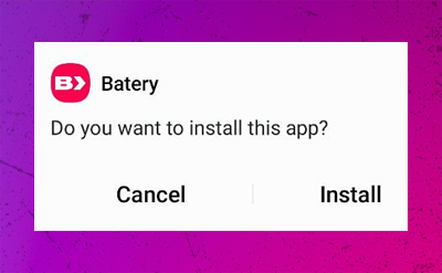 Battery mobile app installation with an Install button