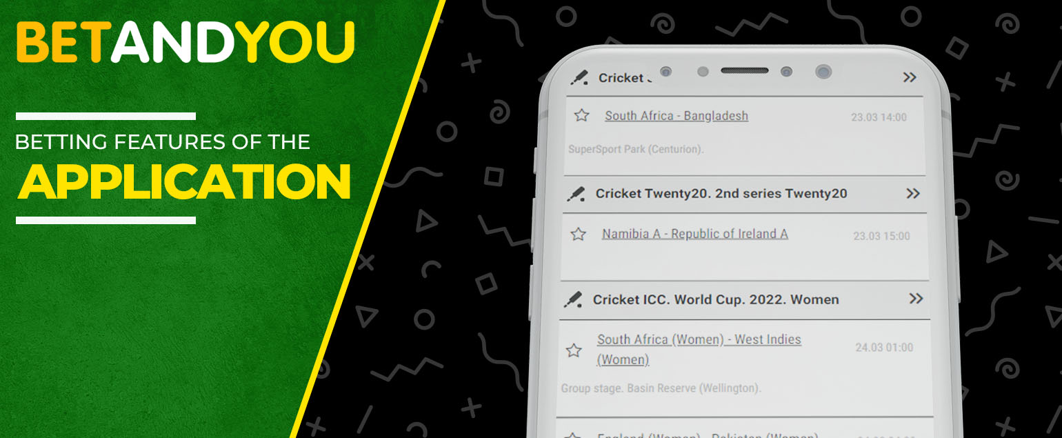 Betandyou betting features of the application.