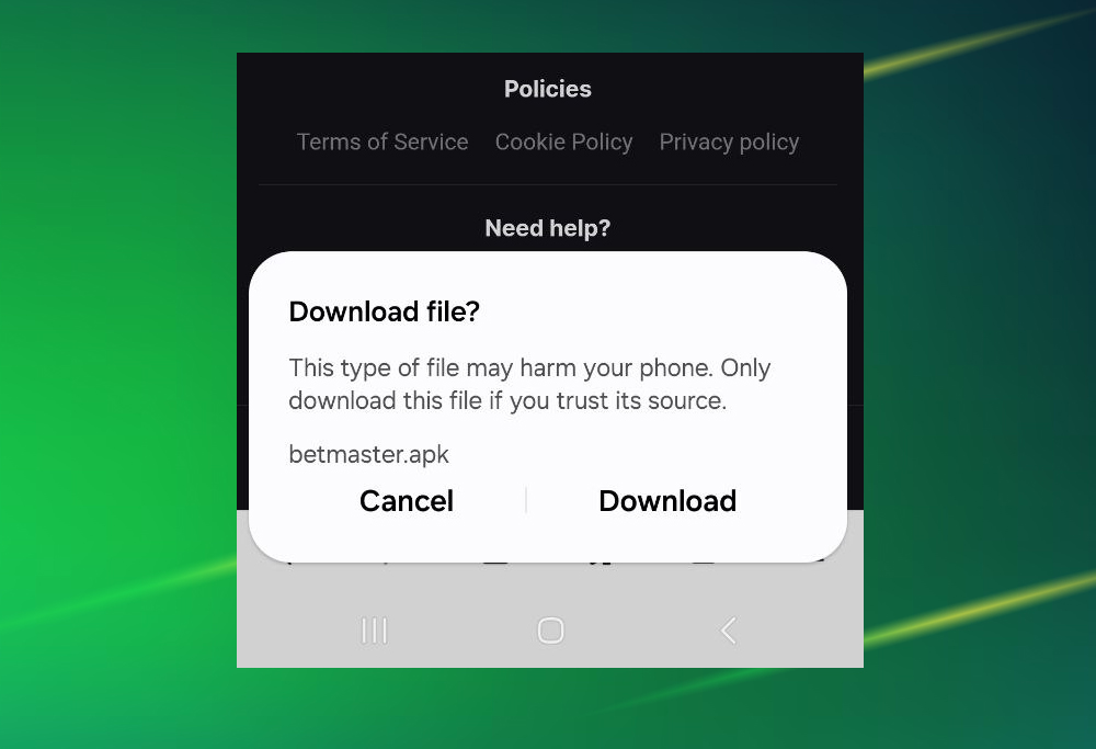 Step 3 – Confirmation and download button for Betmaster APK.