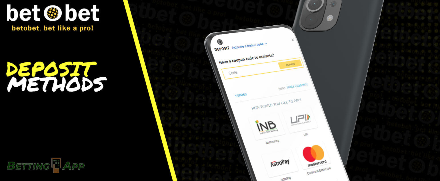 Deposit methods on the betobet.