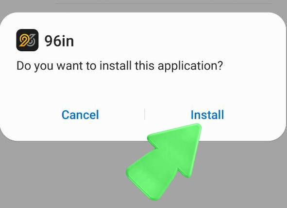 Step 6 of 96in APK installation showing install confirmation with Install button