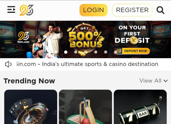 Step 1 of registration and verification in the 96in betting app