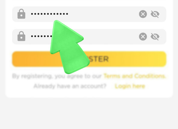 Step 4 of 96in app registration and verification: Create a password of 6 to 20 characters