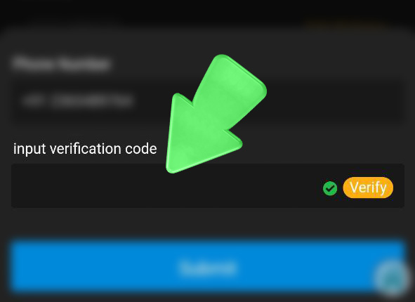 Baji app – step 4: input the verification code in the field.
