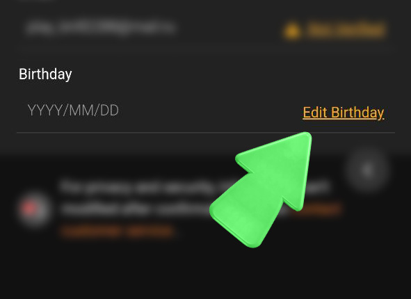 Baji app account verification — step 5: edit birthday section