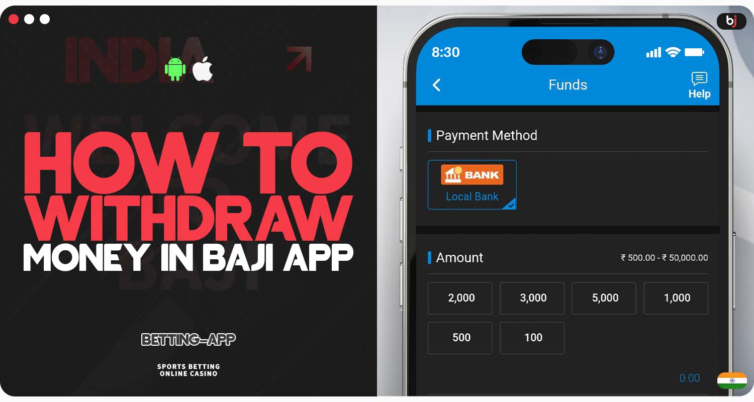 Available withdrawal methods in the Baji app.