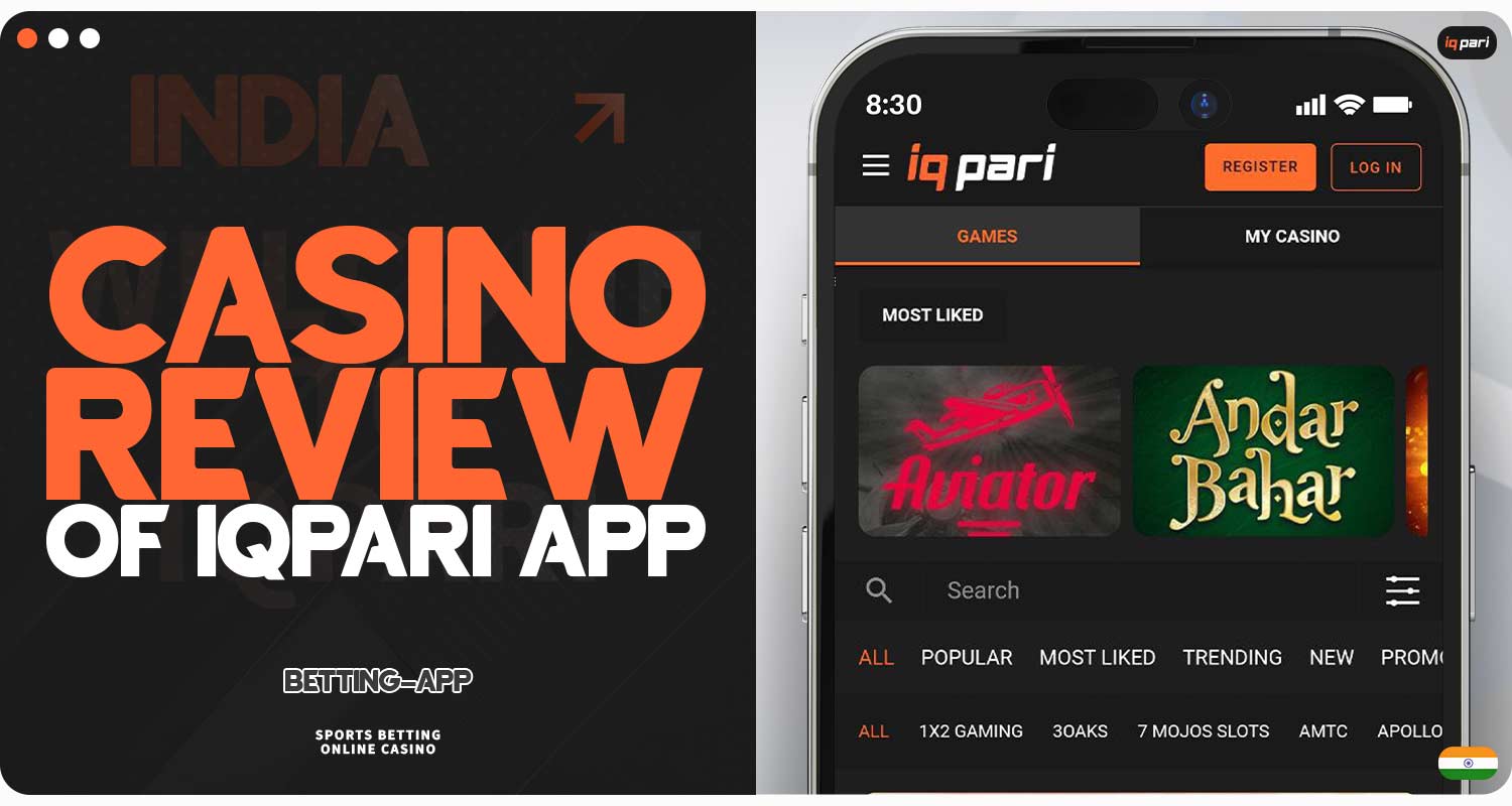 Detailed review of the "Casino" section in the IQPari mobile app.