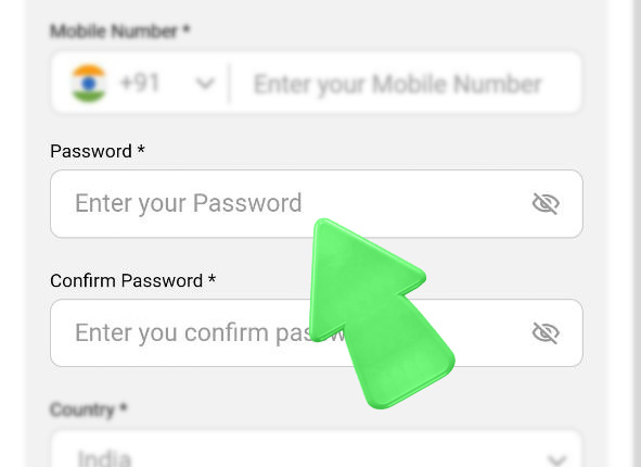 IQPari app registration step 3 — Enter your password in the field.