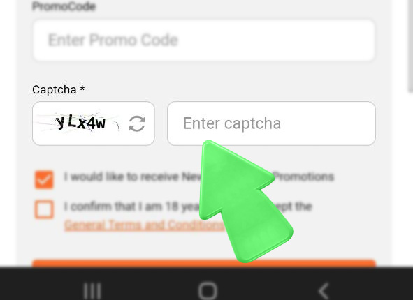 Step 5: Enter the captcha during registration in the IQpari betting app.