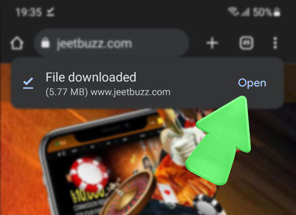 Step 5 in Jeetbuzz betting app installation showing the "Open" button