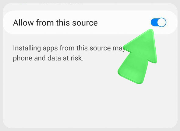 Step 2 of the Mostplay mobile betting app installation on Android showing the toggle 'Allow from this source' and warning: 'Installing apps from this source may put your phone and data at risk.'