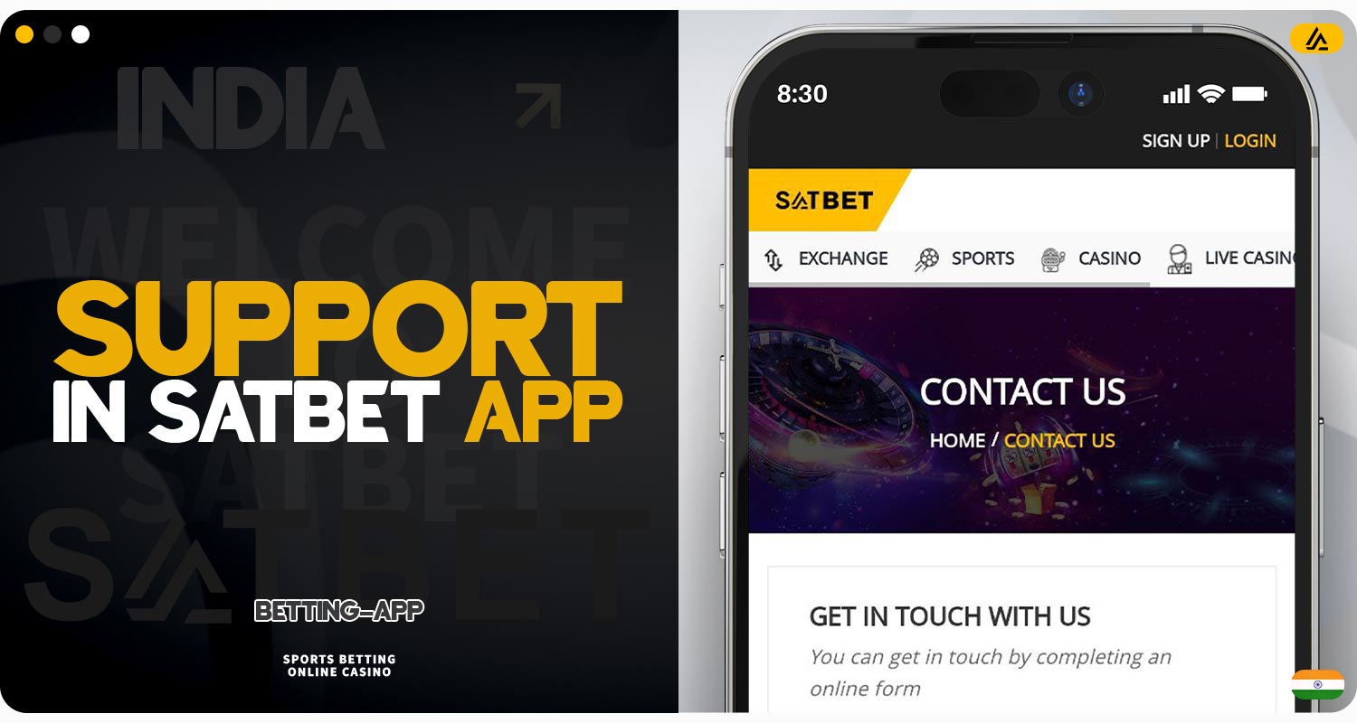 Methods of contacting customer support in the Satbet mobile app.