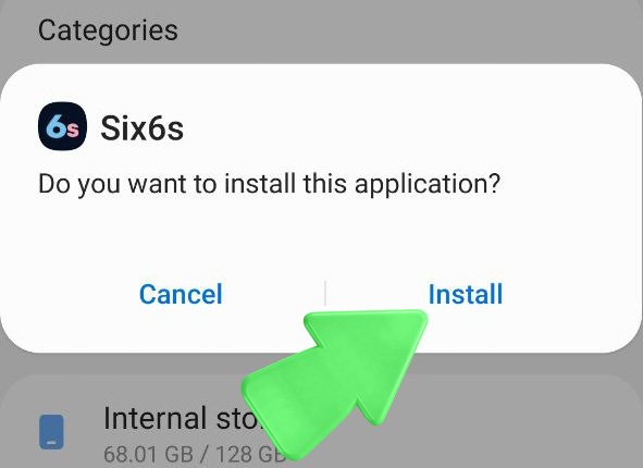 Step 7 of installing the Six6s APK betting app on Android