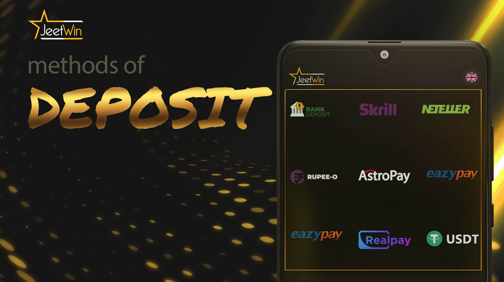 All available methods of the deposit which users can utilise to replenish the account on the jeetwin.