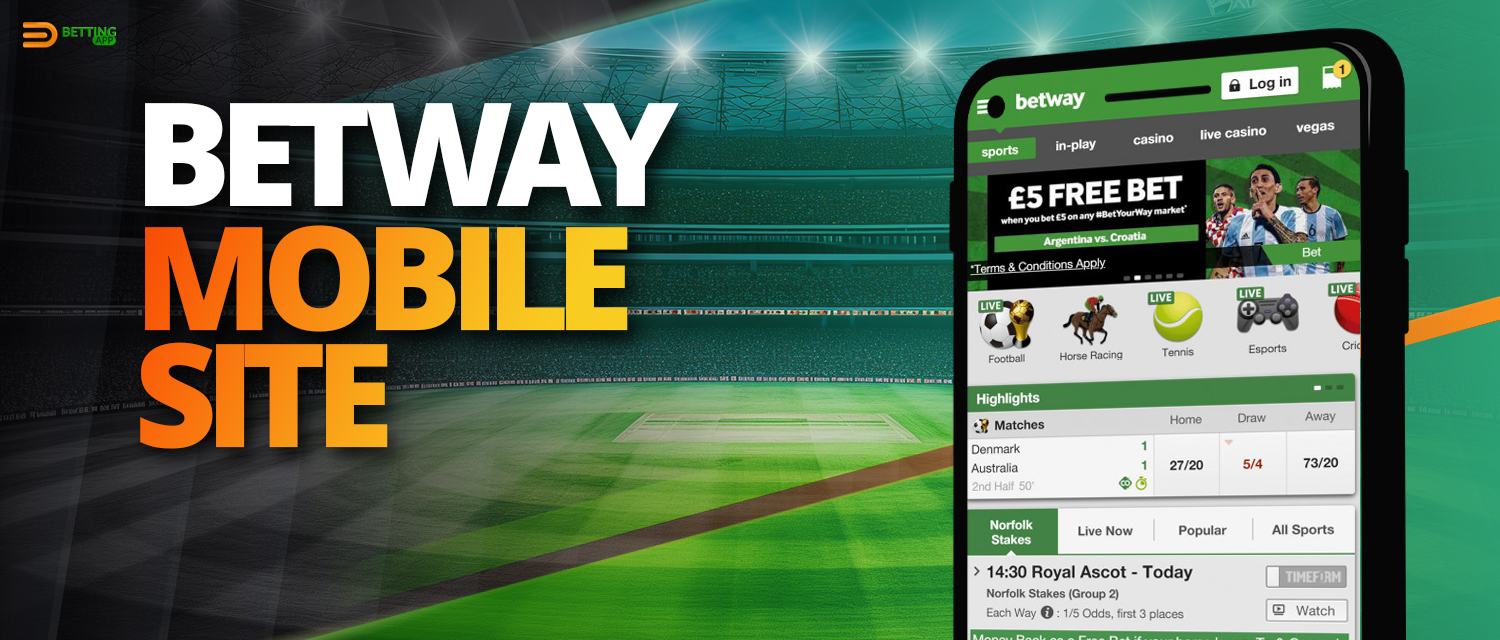 Mobile version of Betway online bookmaker's website