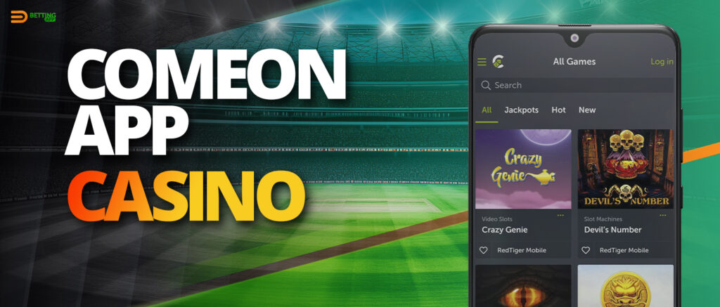 Casino games available on the ComeOn India app