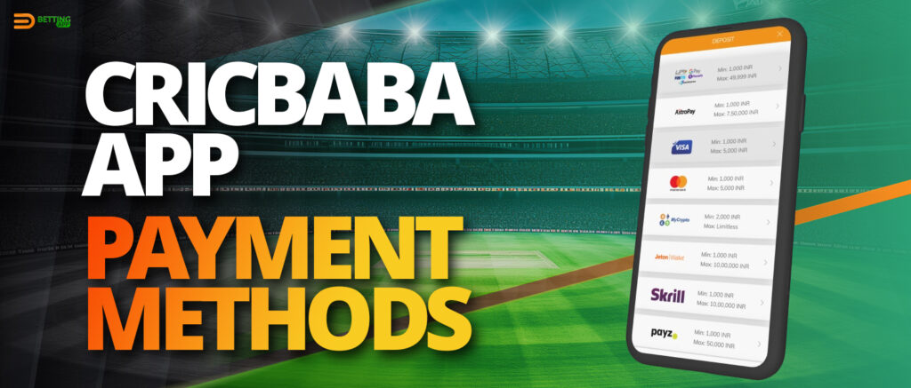 Payment methods for deposit and withdrawal in Cricbaba app