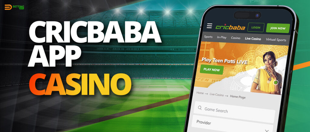 Online casino section on Cricbaba mobile app