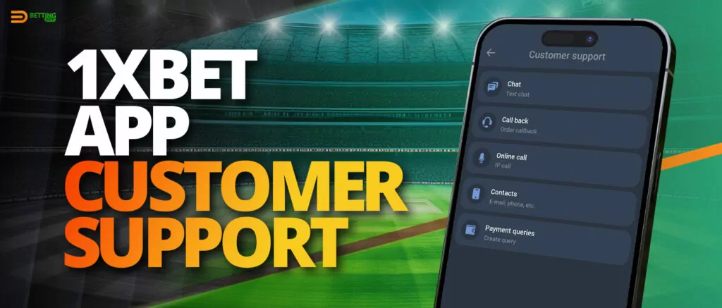 1xBet support contacts in the mobile app