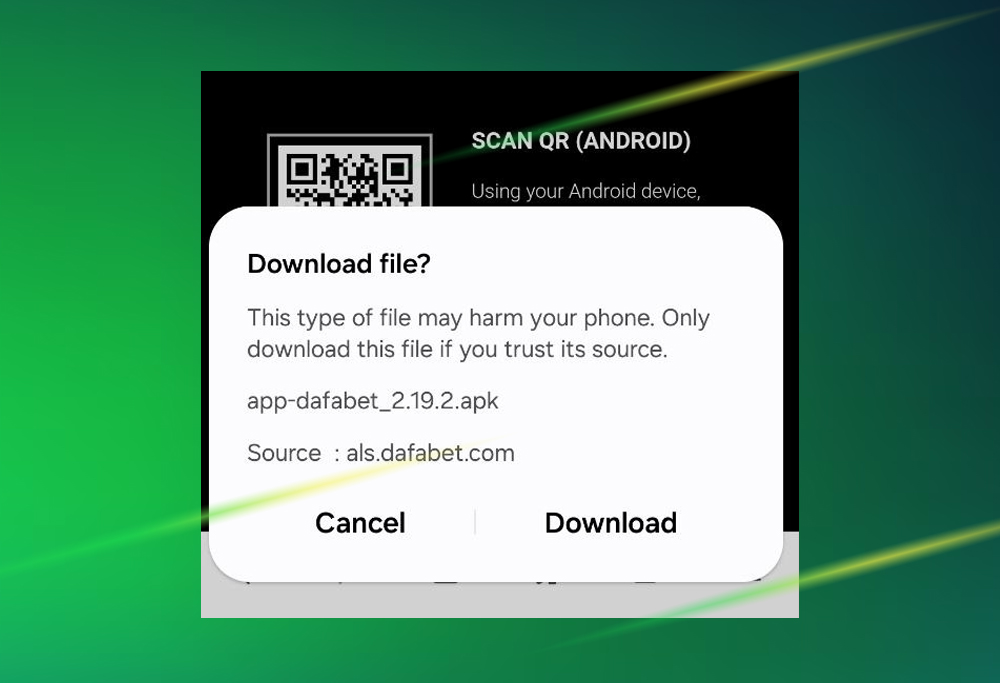 Step 2 of Dafabet betting app download for Android with a visible Download button.