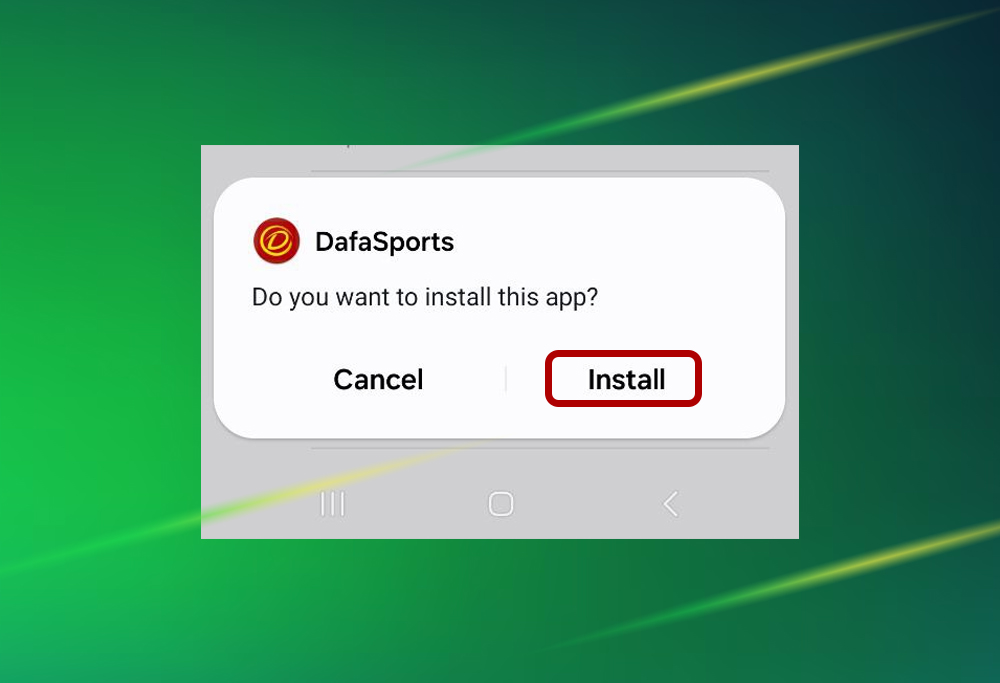 Step 4 of downloading the DafaSport betting app on Android – tap the Install button to begin installation.
