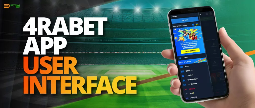 Available sections in 4rabet mobile app