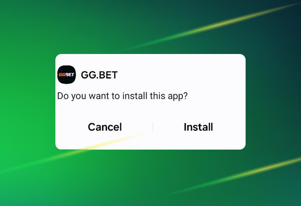 Step 5 of downloading GGBet APK shows the confirmation and “Install” button.