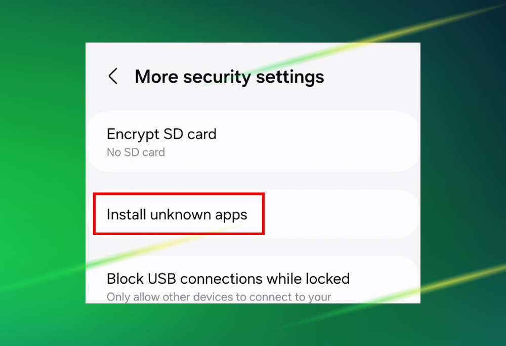 Allow installation of apps from unknown sources on Android device