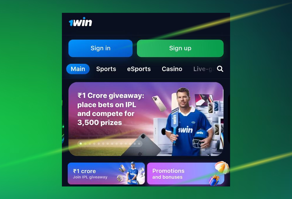 1win Android app download – main homepage view