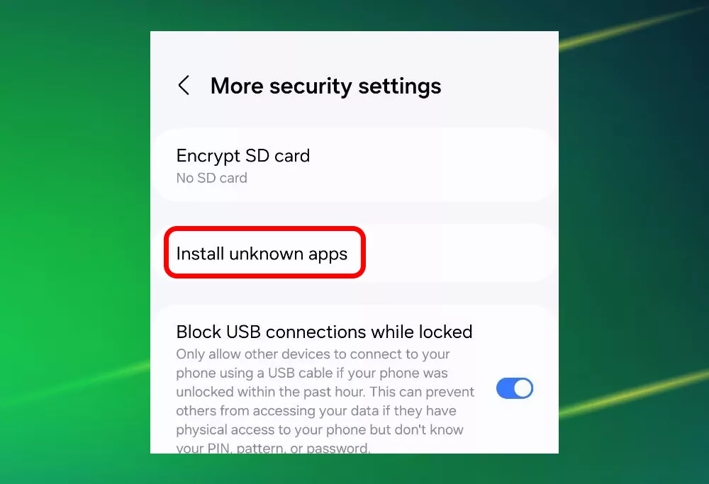 Step 3 of 1win app download and installation on Android showing 'Install unknown apps' setting