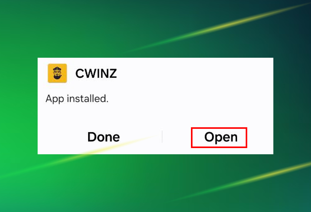 Opening the Cwinz app installed on Android