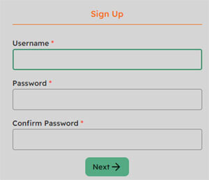Krikya sign-up form with username and password fields.
