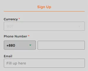 Krikya registration step 2 — Currency, Phone Number, and Email fields."