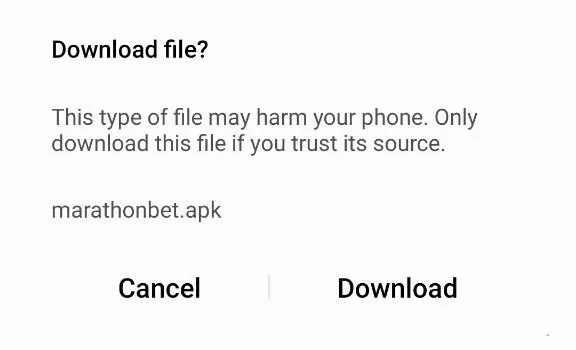 Marathonbet mobile app download screen with a download button.