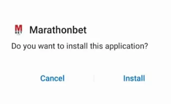 Marathonbet app installation with “Install” button.