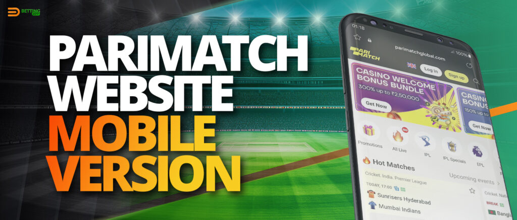 Mobile version of Parimatch website for Indian users